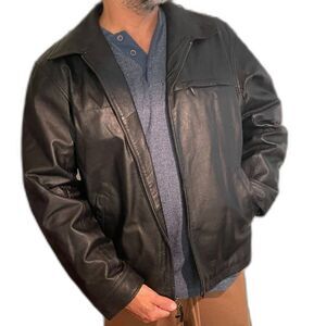 Vintage Men's Classic Black Leather Jacket Coat Zip Front Shaver Lake SIZE XL